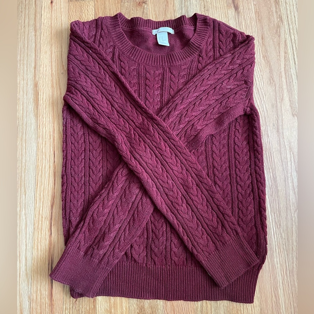 H&M Women’s Maroon Knit Crewneck Sweater